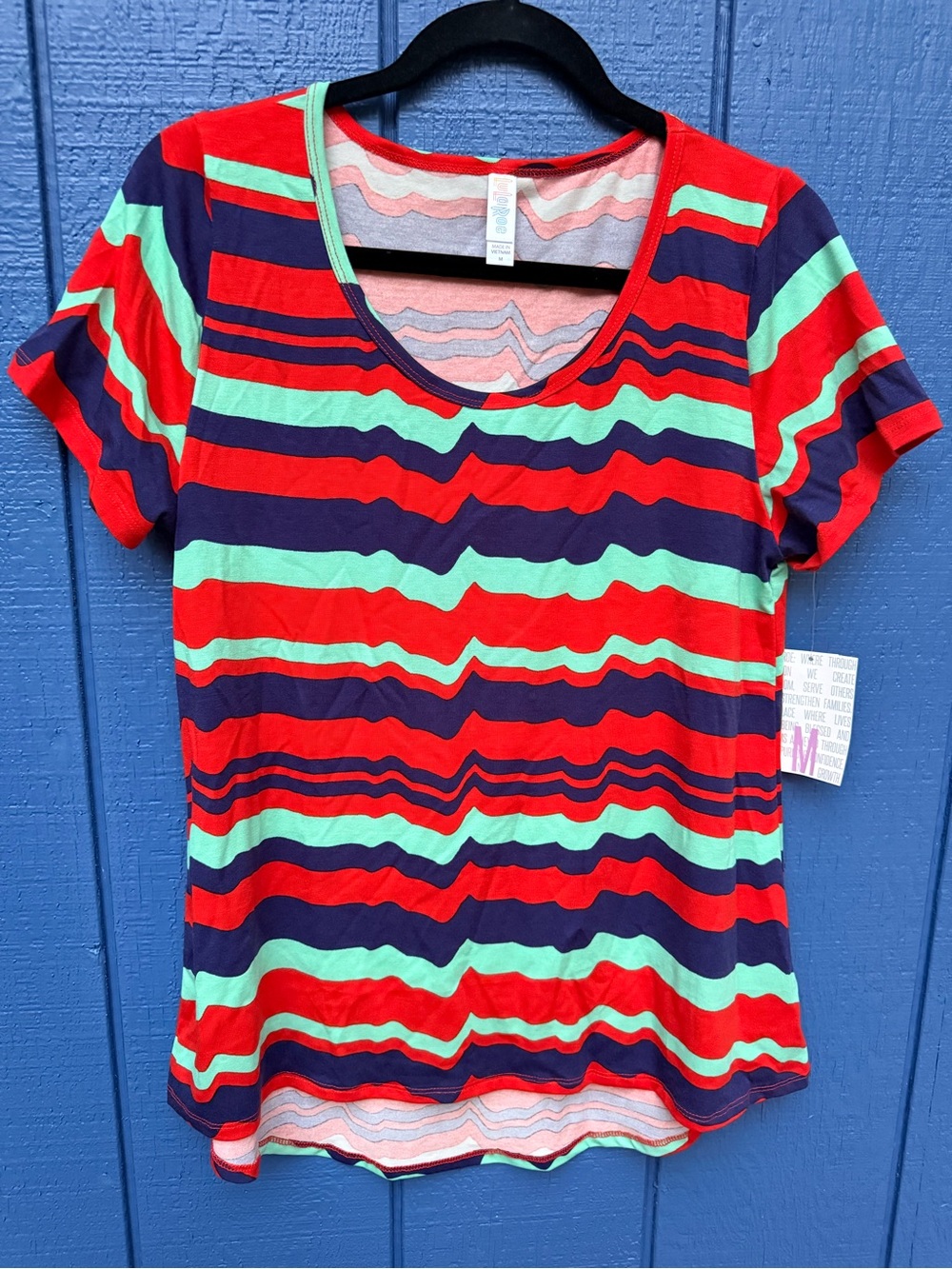 LuLaRoe Striped Scoop Neck Top in Red, Navy & Mint